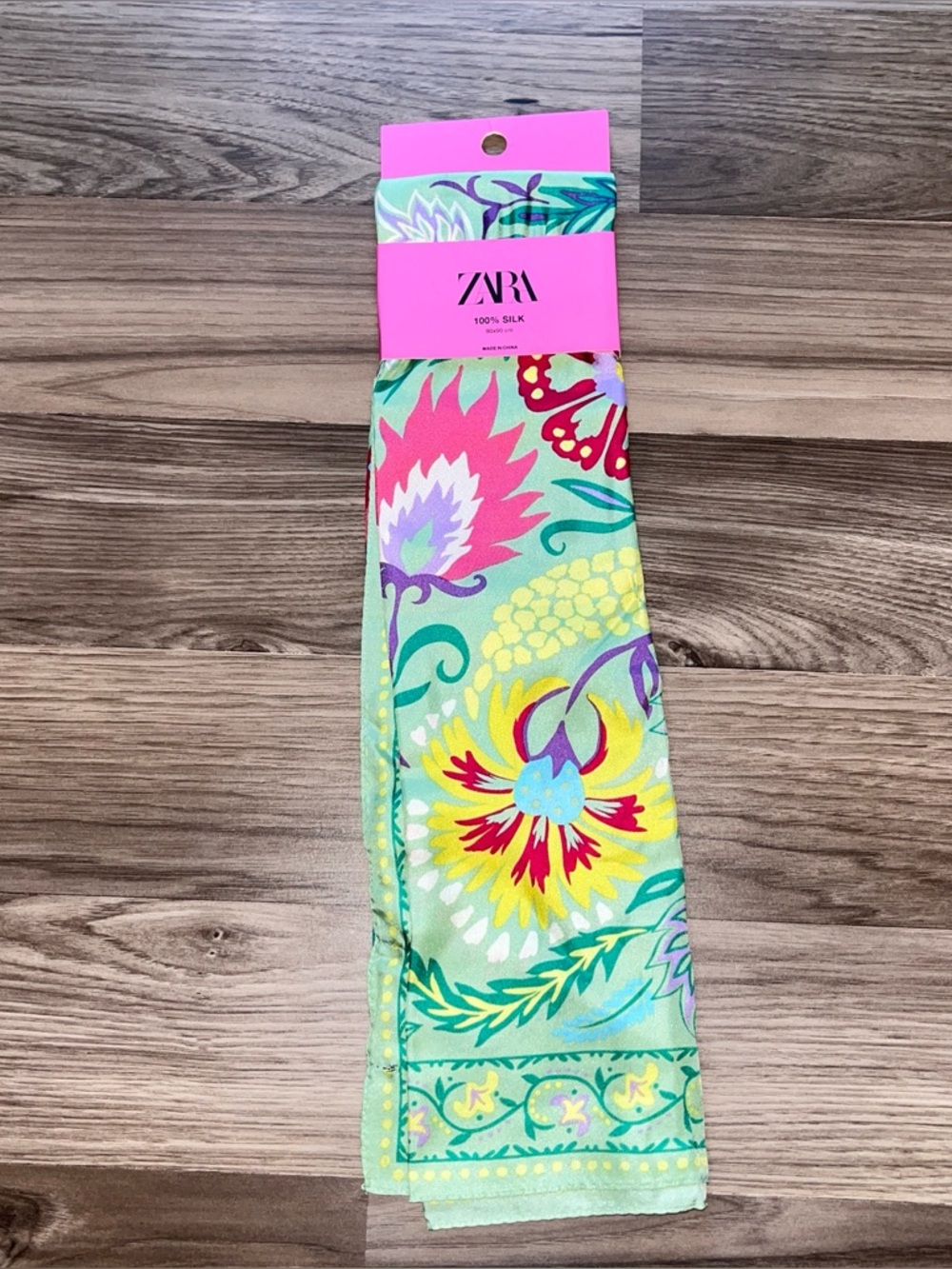 Zara 100% Silk Scarf 90x90cm Multicolor Floral Square Shawl NWT 35”